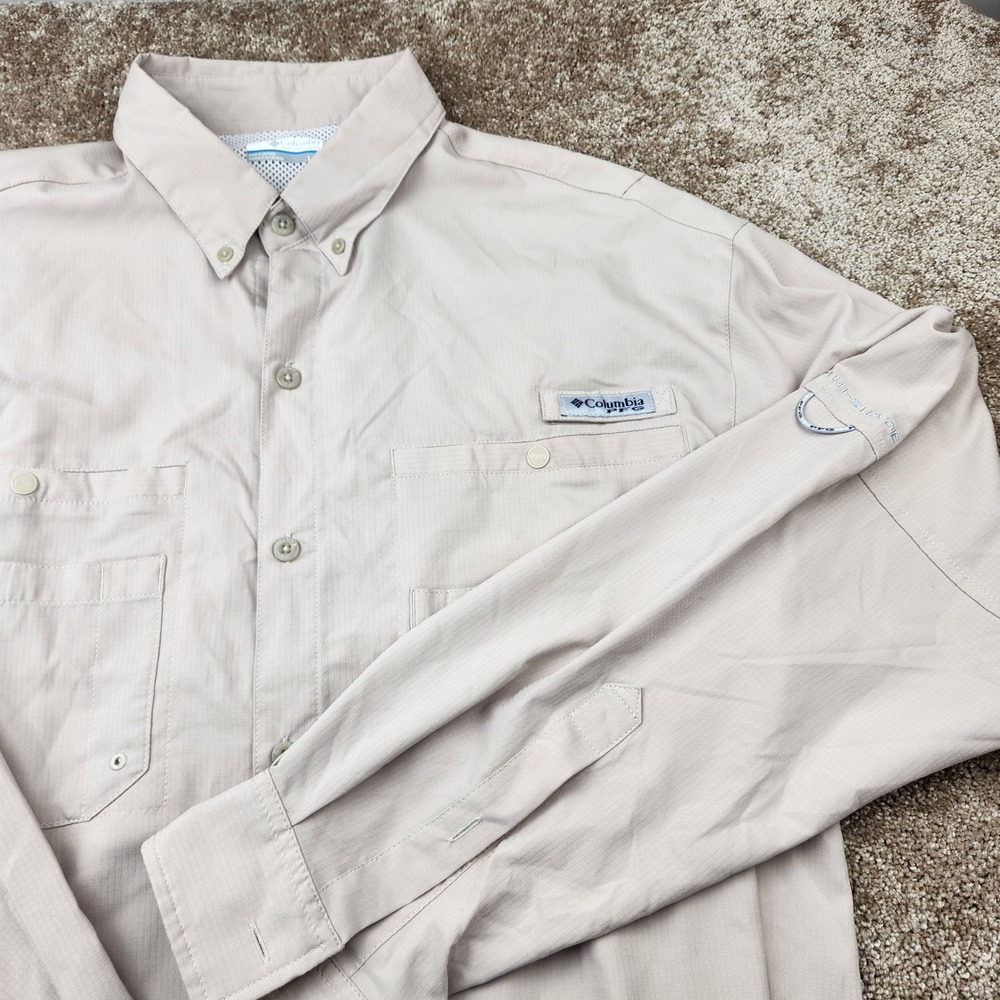 Columbia PFG Tamiami II Long Sleeve Fishing Shirt Tan Khaki Mens Large Vented